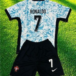 Youth Christiano Ronaldo Portugal Jersey + Shorts Kit Kids Soccer Set (SMALL)